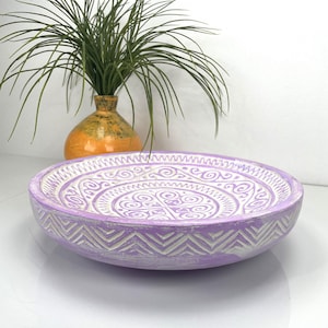 Hand Carved Wood Plate: Lavender Tribal Design, Balinese Decor