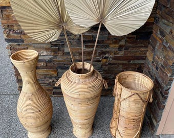 RATTAN FLOOR VASES, Bamboo Floor Vases, Tall Floor Vases, Wood Floor Vases, Decorative Long Stem Vases, Boho Style Vases, Tropical Vases