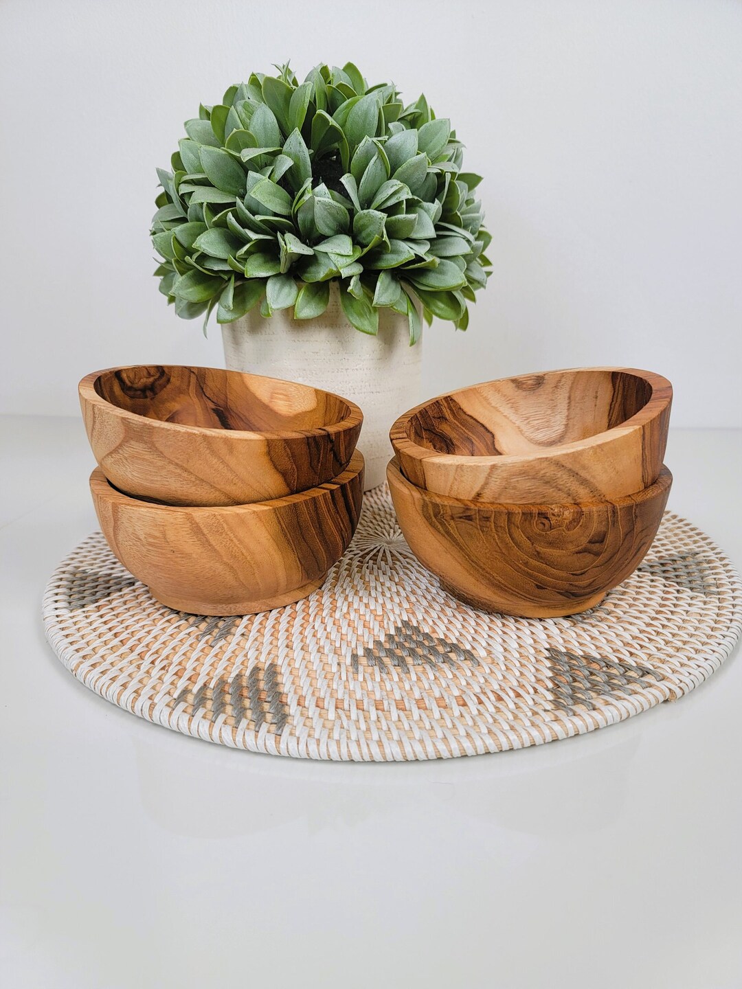 CONDIMENT BOWL SET, Carved Wooden Bowl, Hand Carved Bowl, Asian Wood