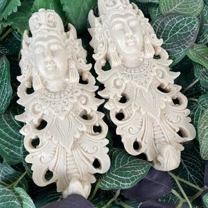 Balinese Goddess Resin Applique: Hand Carved Decorative Figurine (Set of 2)
