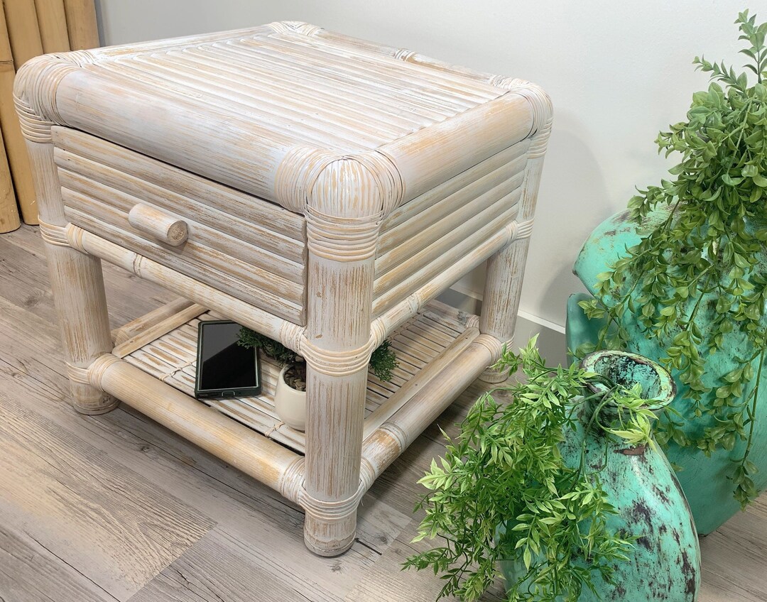 BAMBOO BEDSIDE TABLE, Wicker Night Stand, Tropical Nightstand, Wicker