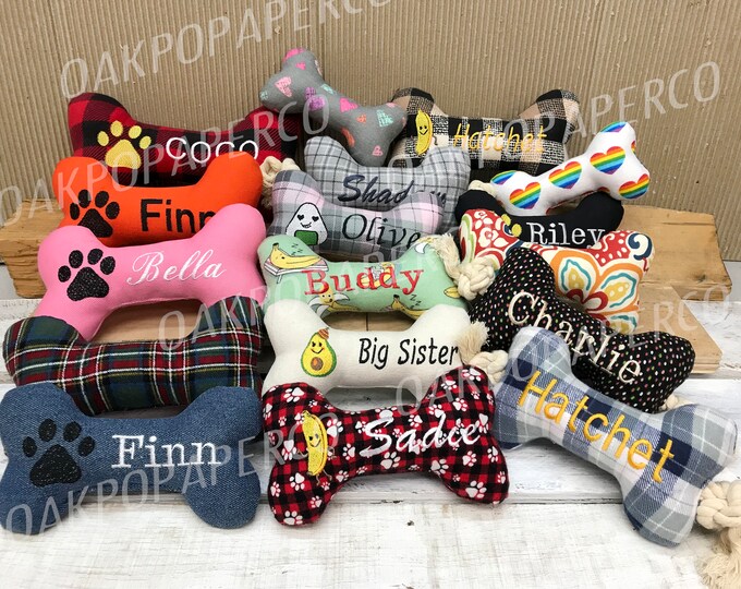 Personalized Dog Toy With Squeaker, OR With Cotton Rope, Customized Dog Gift, Embroidery