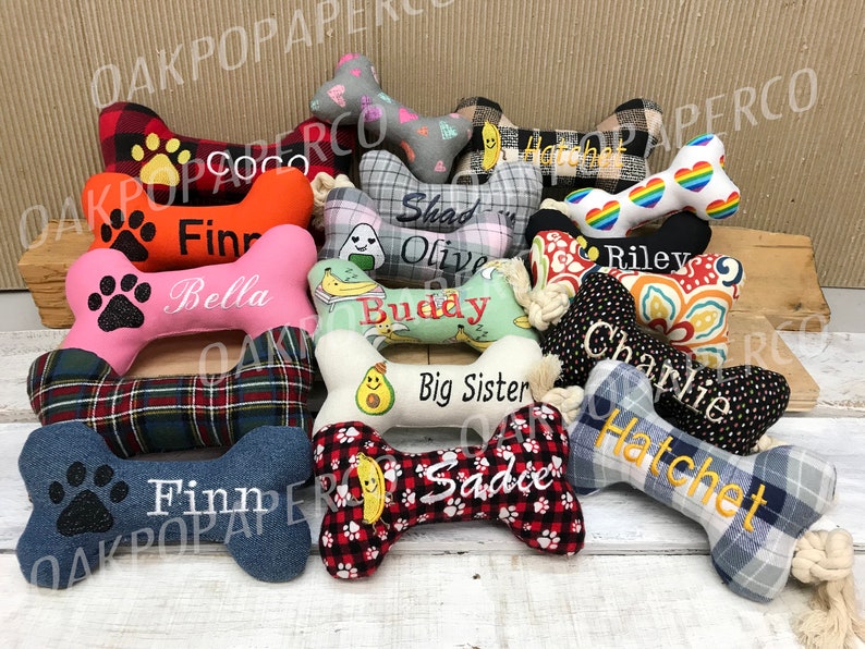 Personalized Dog Toy with Squeaker, OR with Cotton Rope, Customized Dog gift, Embroidery Personalized name