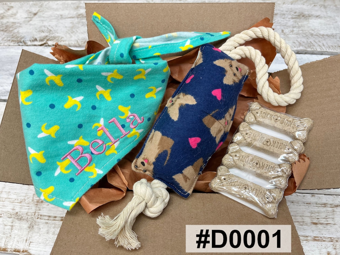 Personalized Dog Gift Box. Customized Dog Bandana Dog Toy and Etsy