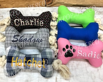 Dog Tug Toy with Rope and Squeaker, Personalized Dog Toy, Embroidered Name, Personalized Dog Gift.