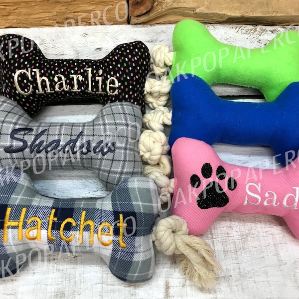 Dog Tug Toy with Rope and Squeaker, Personalized Dog Toy, Embroidered Name, Personalized Dog Gift.