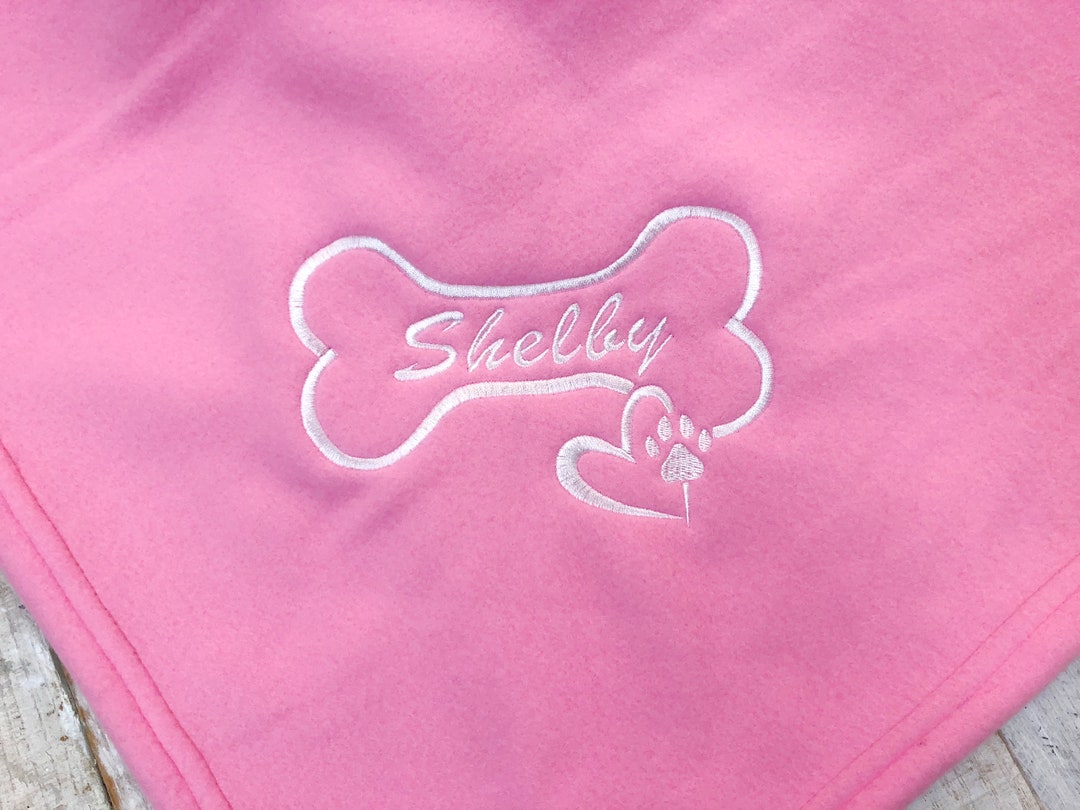 Personalized Dog Blanket, Puppy Blanket. Embroidered Dog Name, Fleece