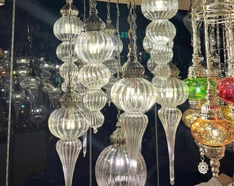 Turkish Chandelier, Transparent, Blown Glass, Pyrex Chandelier, Luxury Chandelier, Luxury Lighting, Night Club Chandelier, Drop Lamps