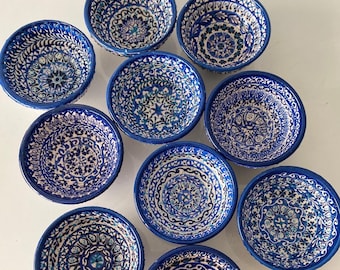 10x Turkish Ceramic Bowls Set, Tapas Ceramic Bowl Set, Meze Bowl Set, Mezze Serving Bowl Set of Ten, 8 cm (3.1")