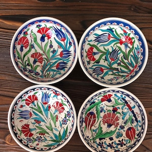 4x Turkish Ceramic Bowls Set of Four, Large Ceramic Bowl Set of Four, Meze Bowl Set, Mezze Serving Bowl Set,15 cm 5.9, Iznik Style image 1