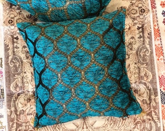 2x Oriental Turkish Pillow Set of Two, Blue Oriental Pillow Set, Turkish Pillow Set of Two, Unique Blue Pillow Set of Two