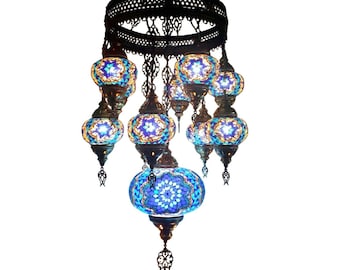 Large Turkish Mosaic Chandelier, 11 Lamps