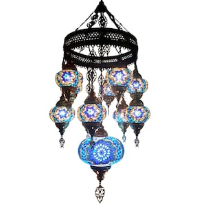 Large Turkish Mosaic Chandelier, 11 Lamps