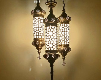 Lámpara de pie otomana grande, estilo farol, lámpara de pie turca, 3 lámparas