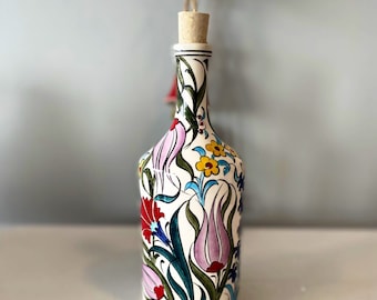 Turkish Ceramic Oil Bottle, Olive Oil Bottle, Ceramic Bottle, Ceramic Oil Bottle, Mediterranean  Kitchen Decor, Mediterranean Ceramic Bottle