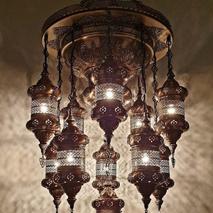 Exclusive Ottoman Chandelier, Lantern Style 11 Lamps Chandelier, Oriental Chandelier, Large Chandelier, Turkish Chandelier, Huge Chandelier