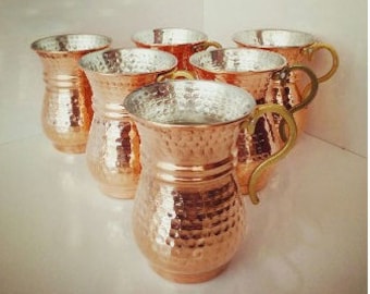 6x Turkish Copper Mug, Ayran Cup, Ayran Mug Set, Moscow Mule Set of Six, Turkish Copper Mug Set of Six, 250 ml each