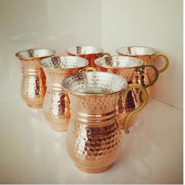 6x Turkish Copper Mug, Ayran Cup, Ayran Mug Set, Moscow Mule Set of Six, Turkish Copper Mug Set of Six