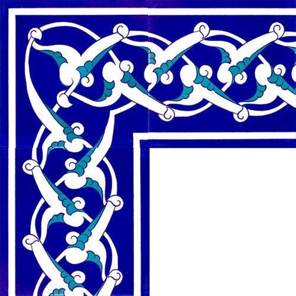 4x borde de azulejo de cerámica turco, juego de 4, borde de azulejo, borde de azulejo floral, borde de azulejo español, borde de azulejo de Iznik, 20 x 20 cm (7,8"x7,8")