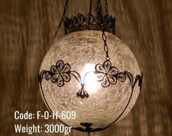 Filigree Turkish Chandelier, Unique Kitchen Ceiling Lamp, Transparent Round Ceiling Lamp, Glass Round Ball Shape Ceiling Lamp, Globe Lamp