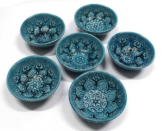 6x Turkish Ceramic Bowls Set of Six, Large Ceramic Bowl Set, Meze Bowl Set, Mezze Serving Bowl Set of Six, 12 cm (4.7"), Turquoise