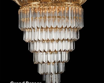 Kristall eleganter luxuriöser Kronleuchter, transparent, Gold, Kristallkugeln, Kristalltropfenleuchter, 6 Schichten