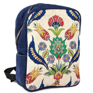 Turkish Tile Inspired Backpack, Kilim Backpack, Oriental Backpack, Ethnic Boho Backpack, Turkish Vintage Style, Kilim Bag, Tulip Blue