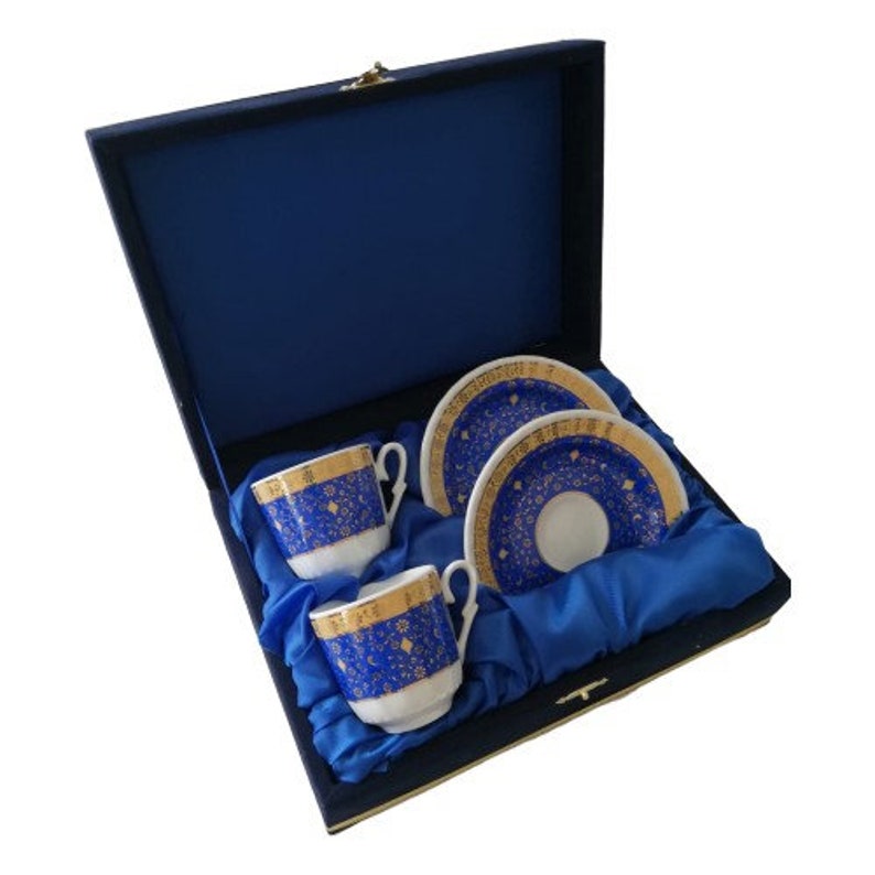 Turkish Coffee Gift Set with Velvet Box Turkish Coffee Set Christmas Gift Set Turkish Porcelain Coffee Set for Two