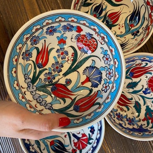 4x Turkish Ceramic Bowls Set of Four, Large Ceramic Bowl Set of Four, Meze Bowl Set, Mezze Serving Bowl Set,15 cm (5.9"), Iznik Style