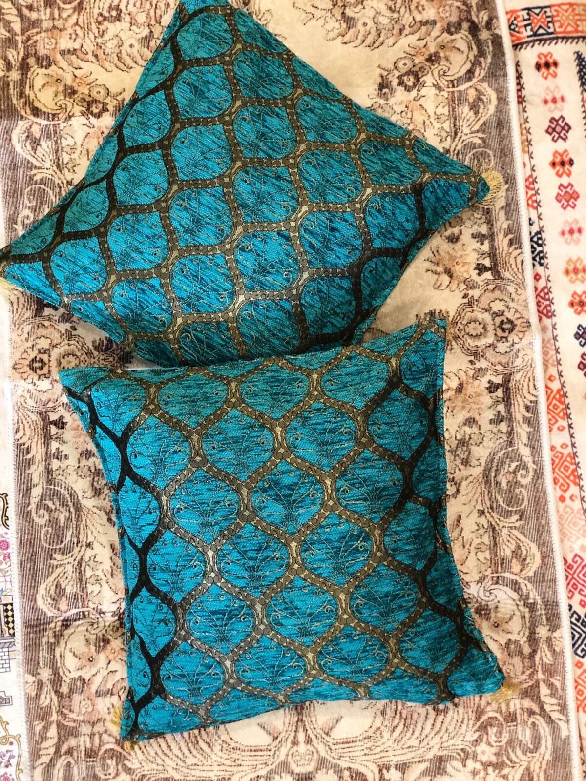 2x Oriental Turkish Pillow Set of Two Blue Oriental Pillow Etsy