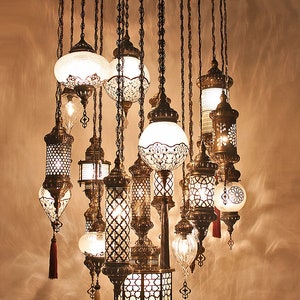 Exclusive Ottoman Chandelier, 21 Lamps, Blown Glass Chandelier, Large Chandelier, Turkish Chandelier