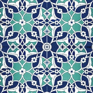 4x Turkish Ceramic Tile, Set of 4, Iznik Ceramic Tiles, Hamam Tile, Kitchen Tile, Stair Tile, 20x20 cm (7.8")