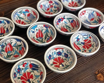 12x Turkish Ceramic Bowls Set, Iznik Ceramic Bowl Set, Meze Bowl Set, Mezze Serving Bowl Set, 5 cm (1.9")