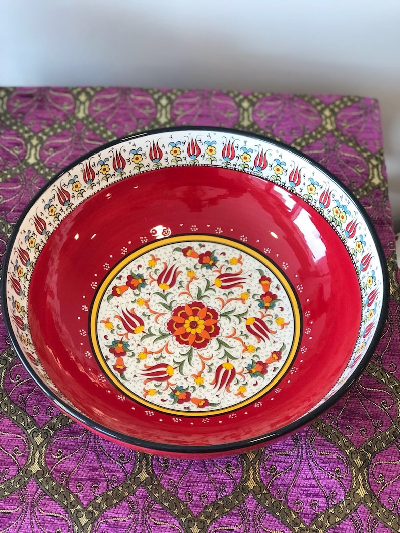 Large Colorful Ceramic Salad Bowl Large Turkish Ceramic Bowl Large Salad Bowl Serving Bowl