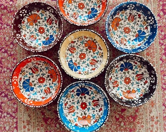 7x Large Turkish Ceramic Bowls Set of Seven Large Ceramic Bowl Set, Meze Bowl Set, Mezze Serving Bowl Set of Seven, 12 cm (4.7")
