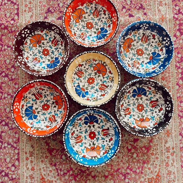 7x Large Turkish Ceramic Bowls Set of Seven Large Ceramic Bowl Set, Meze Bowl Set, Mezze Serving Bowl Set of Seven, 12 cm (4.7")