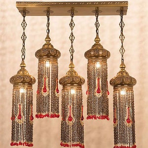 Luxurious Chain Ottoman Chandelier, 5 Lamps, Turkish Chandelier