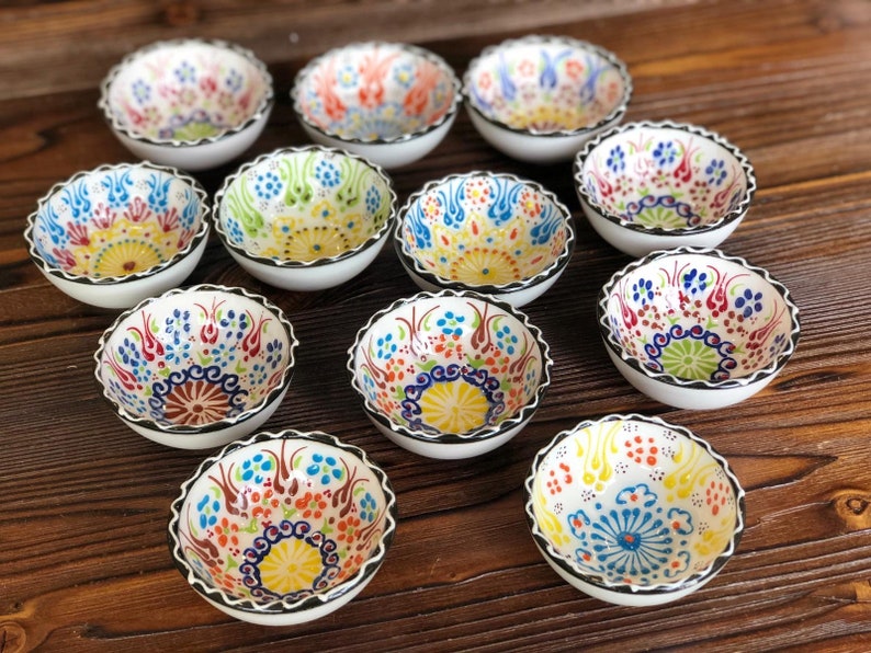 12x Turkish Ceramic Bowls Set of Twelve Small Bowls Colorful Ceramic Bowl Set of Twelve Mezze Serving Bowl Set of Twelve Meze Bowl Set