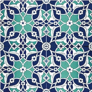 4x Turkish Ceramic Tile, Set of 4, Iznik Ceramic Tiles, Hamam Tile, Kitchen Tile, Stair Tile, 20x20 cm (7.8")