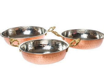 3x Turkish Copper Pot Set of Three, Handmade Copper Cooking Pot Set of Three, Copper Pot Omelette Set, Copper Cook wear