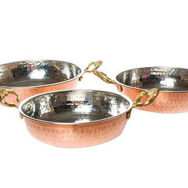 3x Turkish Copper Pot Set of Three, Handmade Copper Cooking Pot Set of Three, Copper Pot Omelette Set, Copper Cook wear