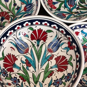 4x Turkish Ceramic Bowls Set of Four, Large Ceramic Bowl Set of Four, Meze Bowl Set, Mezze Serving Bowl Set,15 cm 5.9, Iznik Style image 4