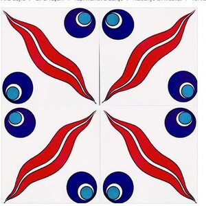 4x Turkish Ceramic Tile, Set of 4, Iznik Ceramic Tiles, Hamam Tile, Kitchen Tile, Stair Tile, 20x20 cm (7.8")