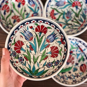 4x Turkish Ceramic Bowls Set of Four, Large Ceramic Bowl Set of Four, Meze Bowl Set, Mezze Serving Bowl Set,15 cm 5.9, Iznik Style image 3