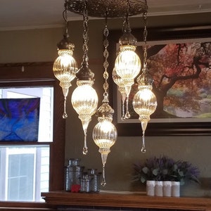 Ottoman Turkish Chandelier, Restaurant / Cafe Lighting, Luxury Chandelier, Oriental Chandelier, Unique Chandelier, 7 Lamps, Transparent