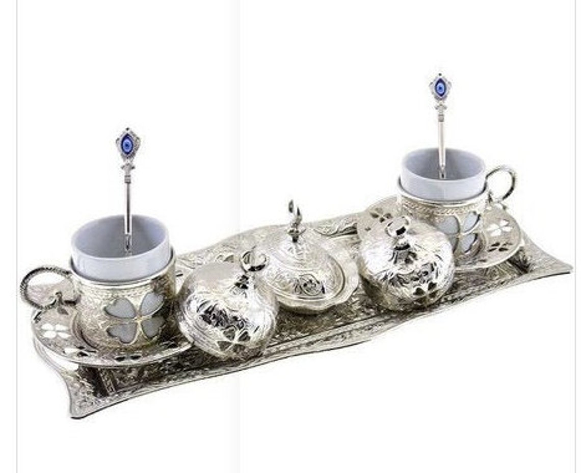 Turkish Coffee Set for Two Silver Color Etsy