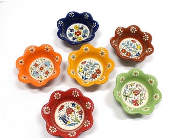 6x Turkish Ceramic Bowls Set, Colorful Ceramic Bowl Set of Six, Meze Bowl Set, Mezze Serving Bowl Set of Six, Small Bowl Set, 5 cm, 3.9"