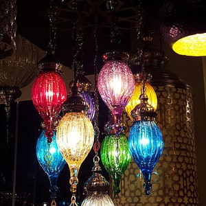 Blown Glass Ottoman Chandelier, 9 Lamps, Blown Glass Chandelier, Large Chandelier, Turkish Chandelier