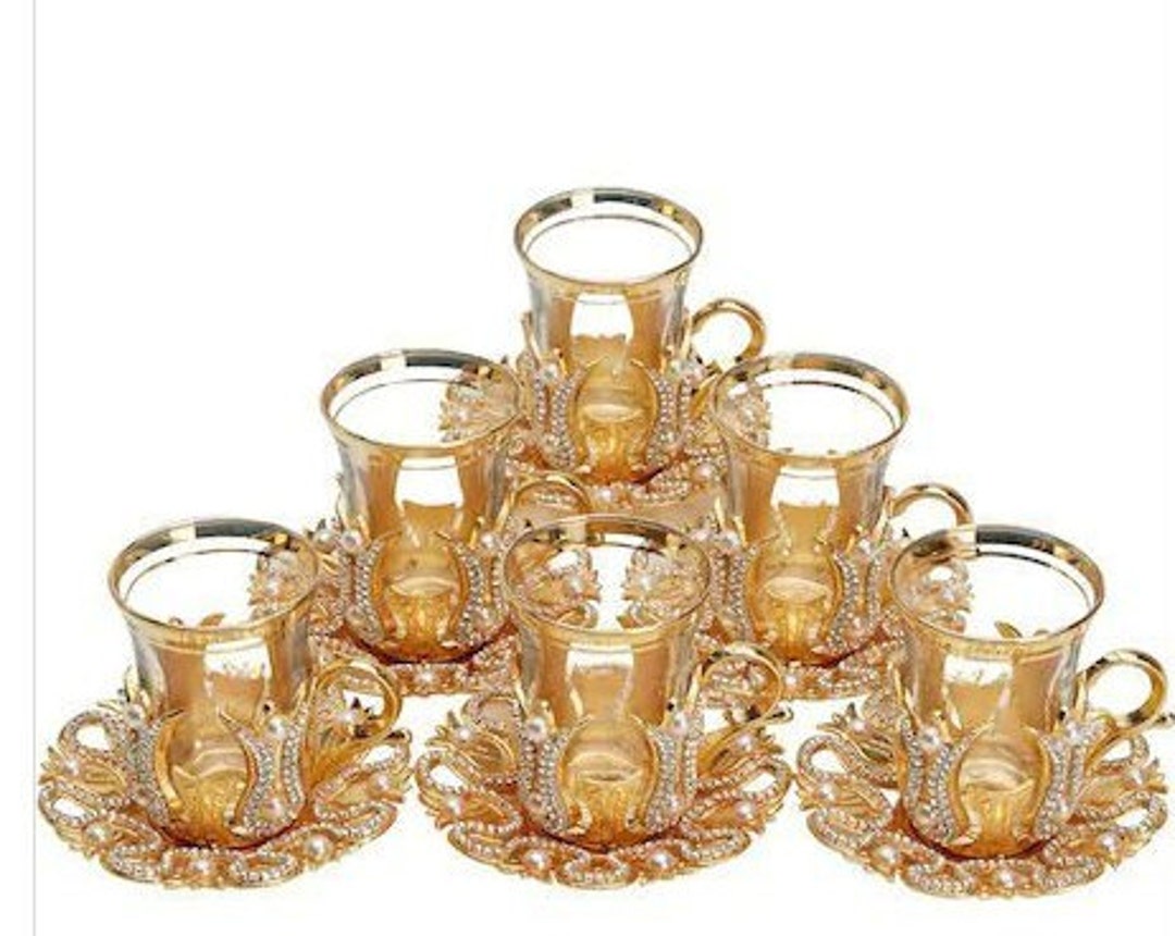 Topkapi - Set da tè turco da 18 pezzi con effetto gelsomino, 6 bicchieri da  tè, 6 sottobicchieri, 6 cucchiaini, set completo per 6 persone