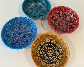 4x Turkish Ceramic Bowls Set of Four, Large Ceramic Bowl Set of Four, Meze Bowl Set, Mezze Serving Bowl Set of Four, 17 cm (6.6")